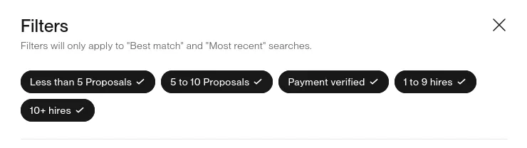 Upwork Filters